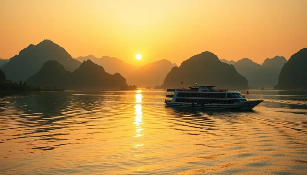 Image of a serene Yangtze River cruise at sunset
