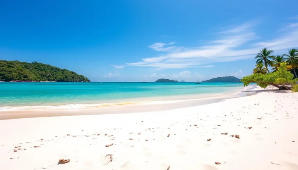 Image of a serene beach on Isla Palenque or the Pearl Islands