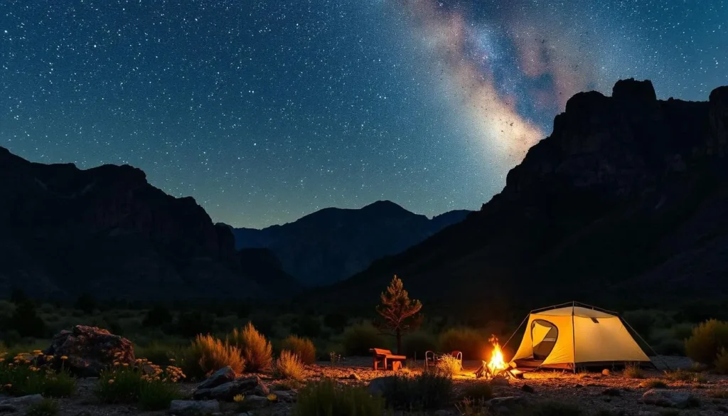 Image of a serene campsite under a starry night sky in Guadalupe Mountains National Park