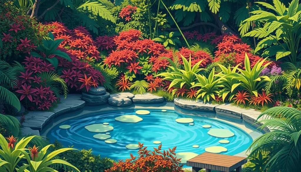 Image of a serene hot spring surrounded by lush vegetation