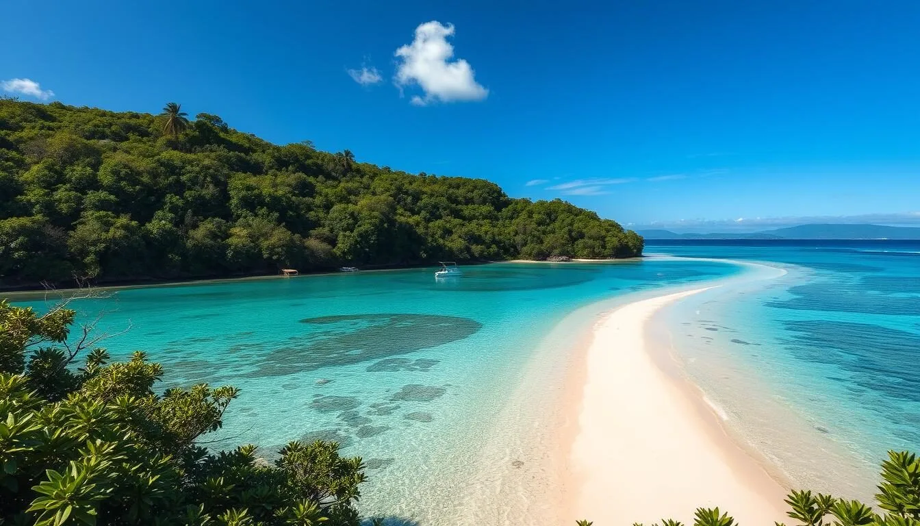 Image of a serene island in Honduras with crystal-clear waters and a picturesque beach