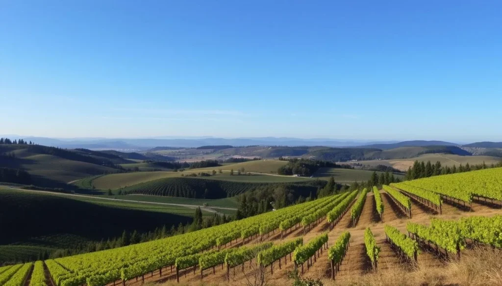 Image of a serene landscape in Sonoma County with trails and vineyards