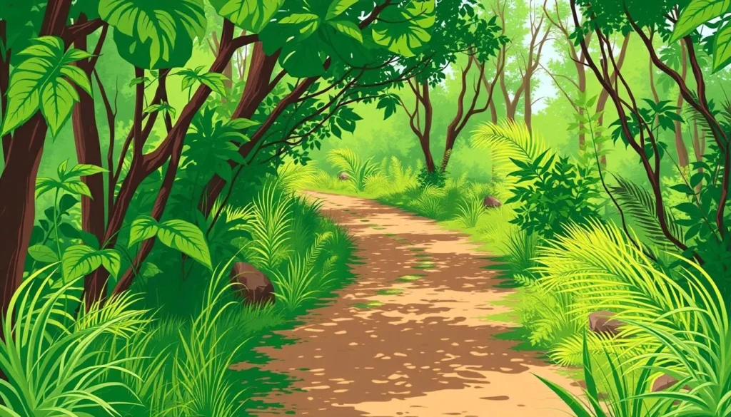 Image of a serene trail with lush greenery and a clear path