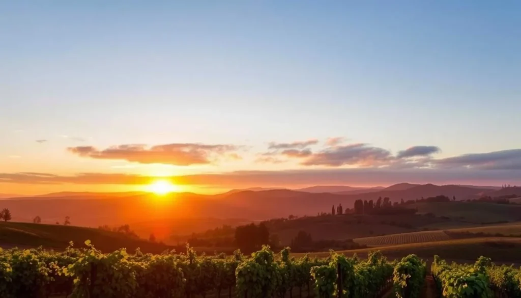Image of a serene vineyard in Sonoma County during sunset.