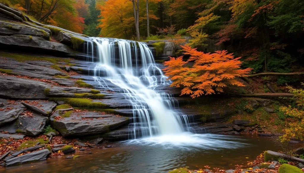 Image of a serene waterfall along the Blue Ridge Parkway