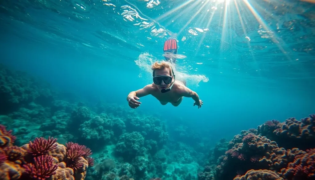 Image of a snorkeler in the crystal-clear waters of French Polynesia