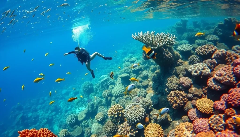 Image of a snorkeler or diver exploring the vibrant coral and marine life of the Great Barrier Reef