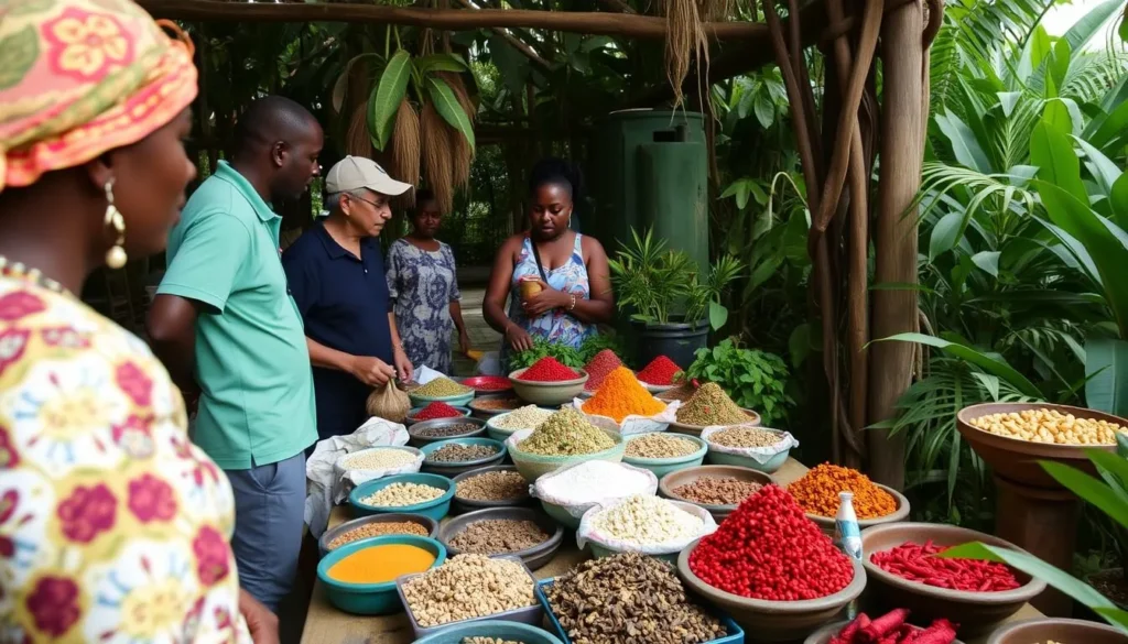 Image of a spice farm in Zanzibar with local spices and guides