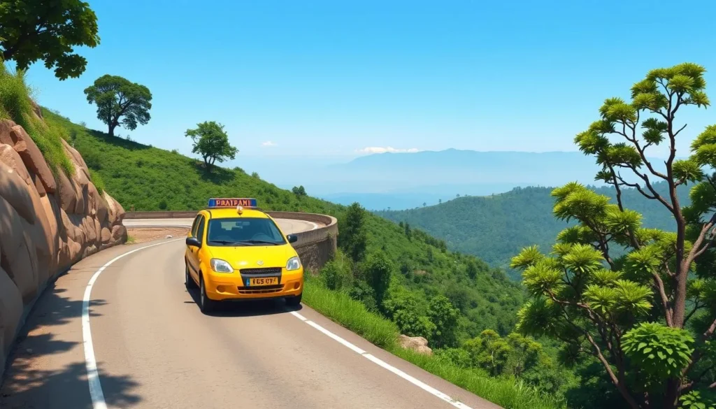 Image of a taxi driving on the road to Nagarkot