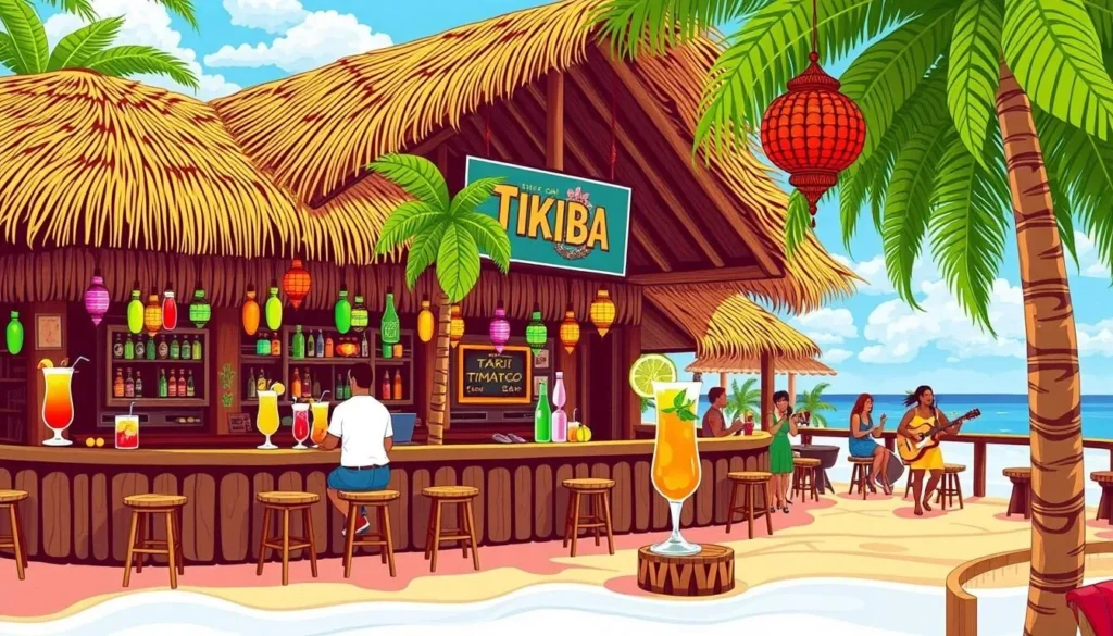 Image of a tiki bar on Marco Island with tropical drinks and live music