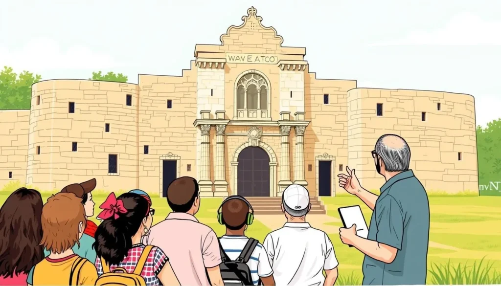 Image of a tour guide explaining a historical landmark in Waco