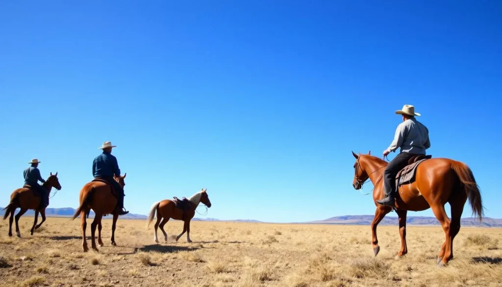 Image of a traditional Argentine estancia with gauchos and horses