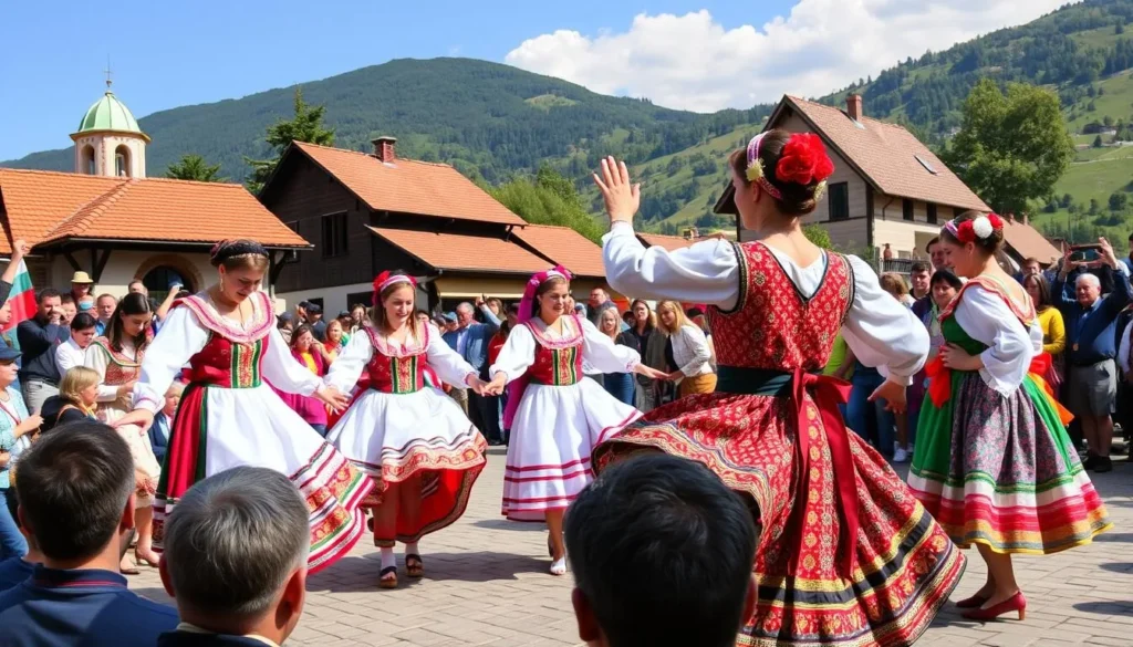 Image of a traditional Bulgarian folk dance performance