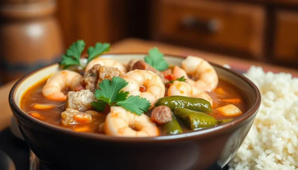 Image of a traditional Cajun gumbo dish Image of a traditional Cajun gumbo dish