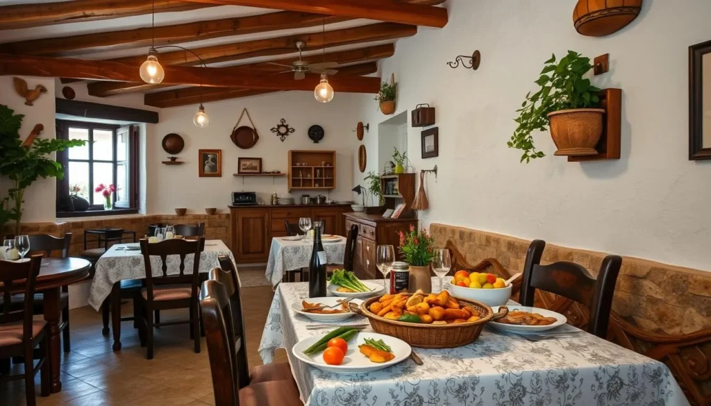 Image of a traditional Cretan taverna with a delicious meal being served