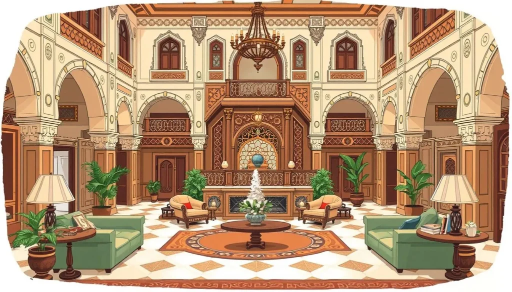 Image of a traditional Damascus hotel lobby