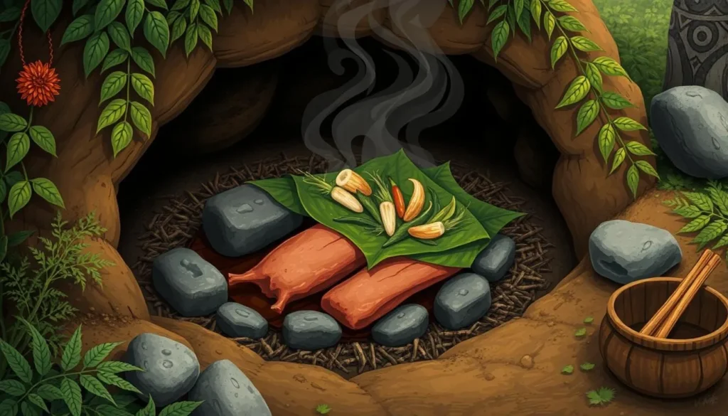 Image of a traditional Māori hāngī dinner being prepared