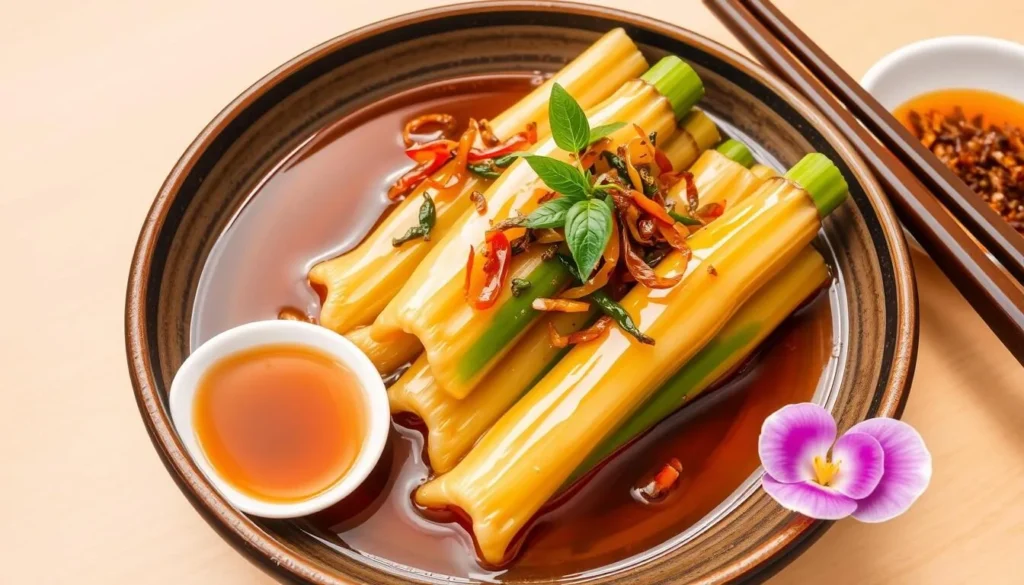 Image of a traditional Shangrao dish featuring bamboo shoots and tea-infused flavors