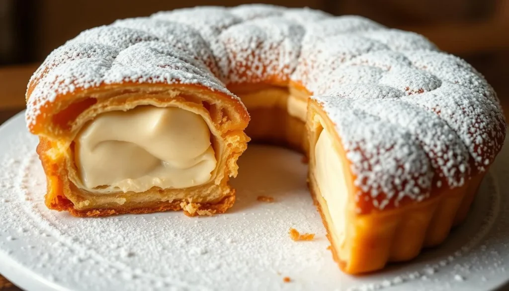 Image of a traditional Tarte Tropézienne from La Tarte Tropézienne bakery