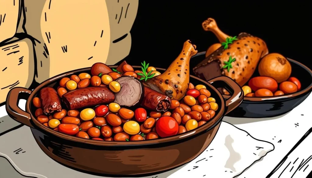 Image of a traditional Toulousian dish, such as cassoulet Image of a traditional Toulousian dish, such as cassoulet