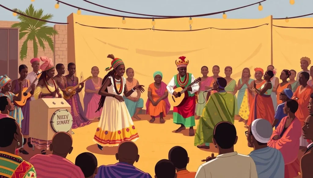 Image of a traditional music and dance performance in Niamey