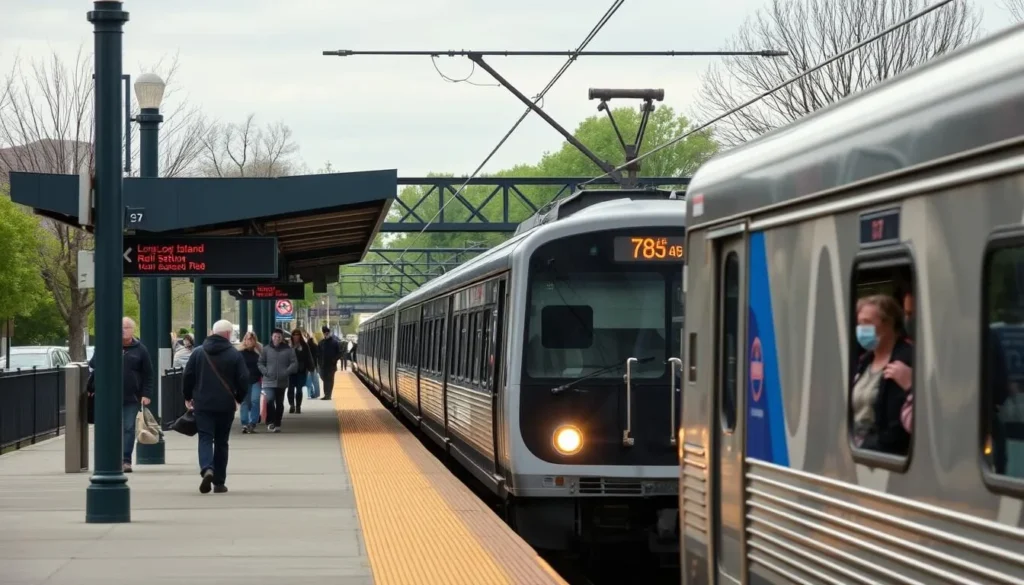 Image of a train arriving at a Long Island Rail Road station