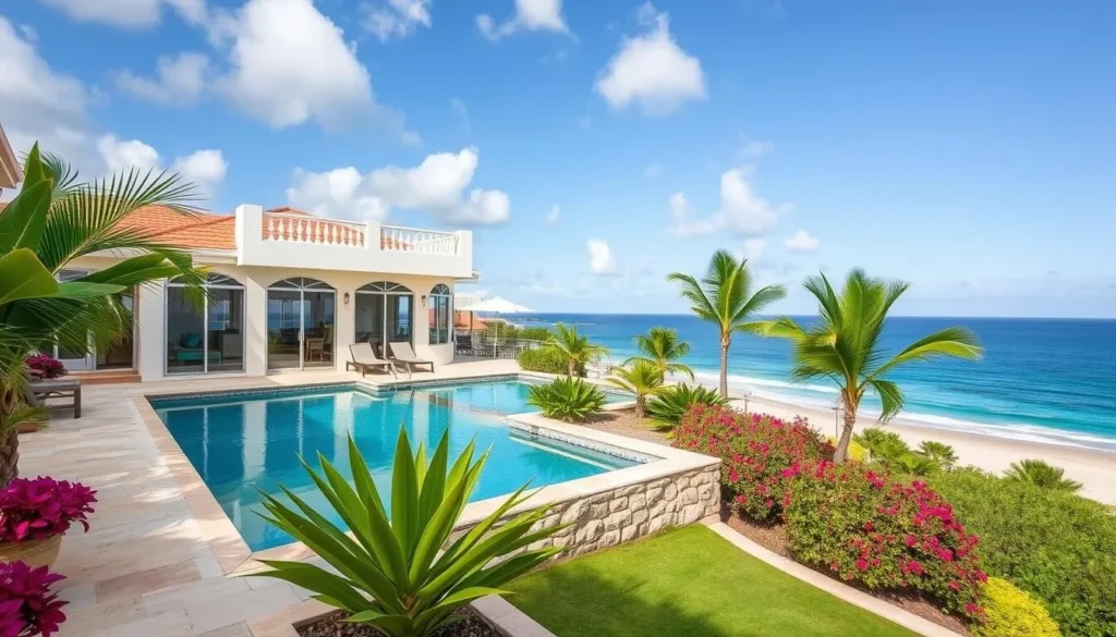Image of a vacation rental villa in Jan Thiel, Curacao, with a private pool and beach views.