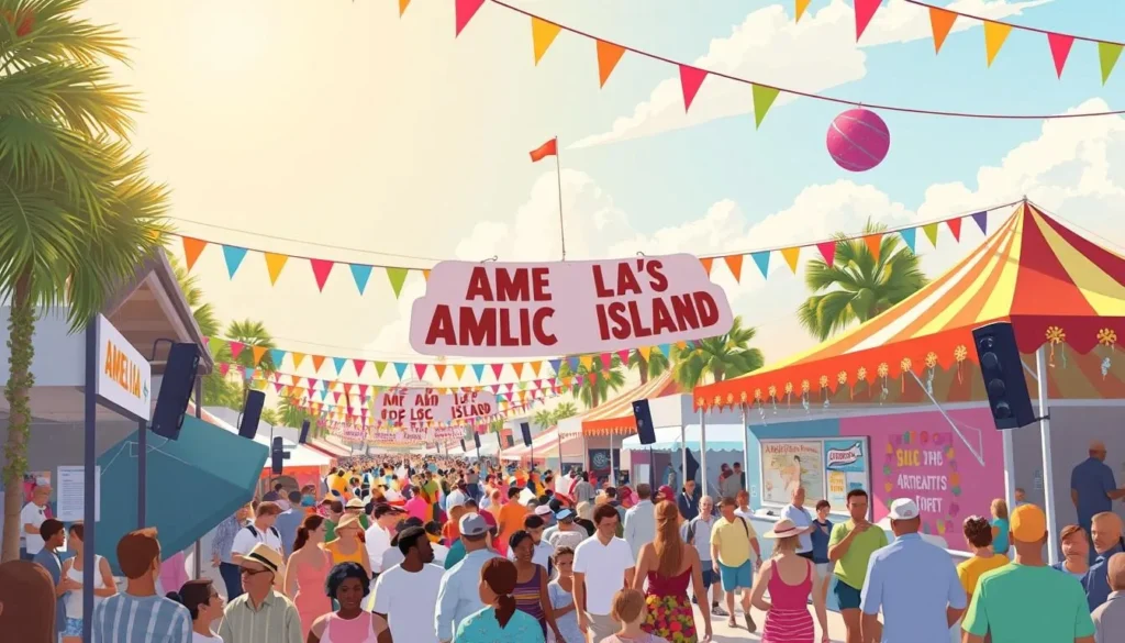 Image of a vibrant festival scene on Amelia Island