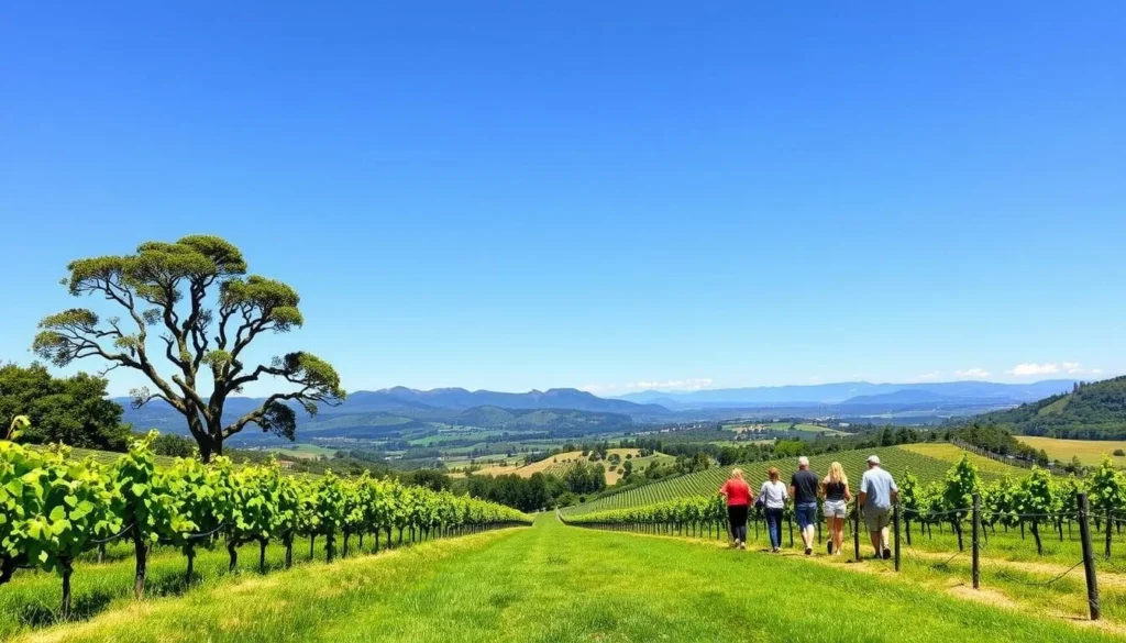 Image of a vineyard in Martinborough with a tour group