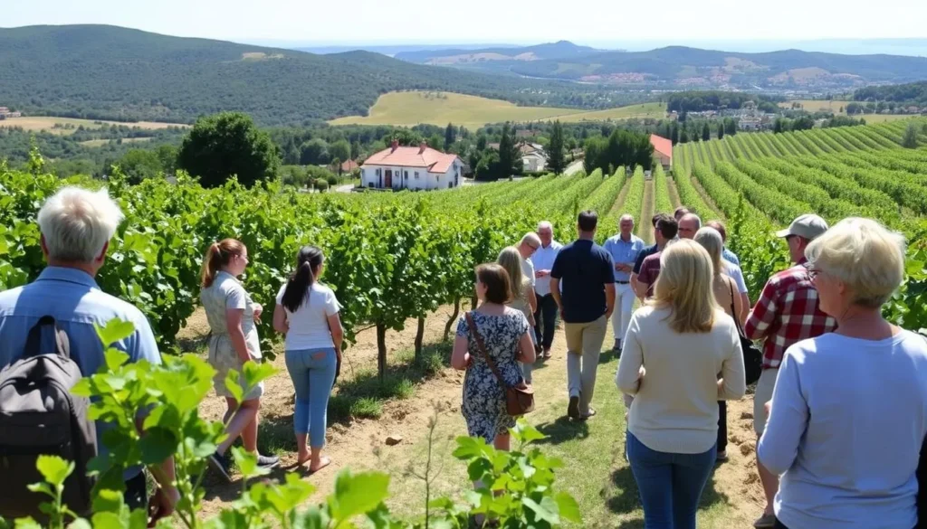 Image of a vineyard in Saint-Tropez with a guided tour group