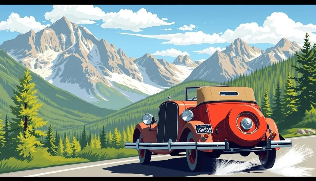 Image of a vintage 1930s automobile on a tour in Banff