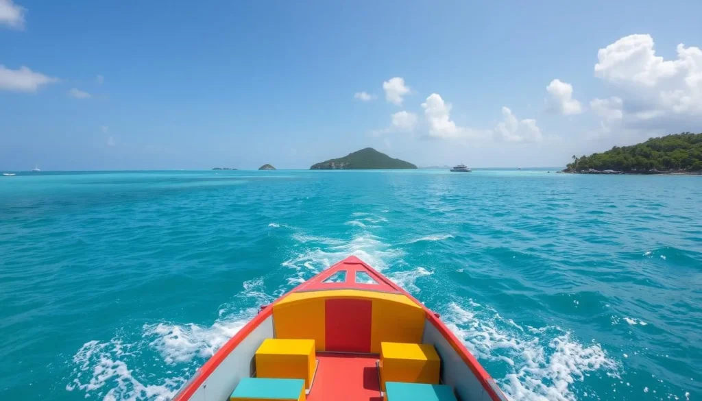 Image of a water taxi approaching Stocking Island