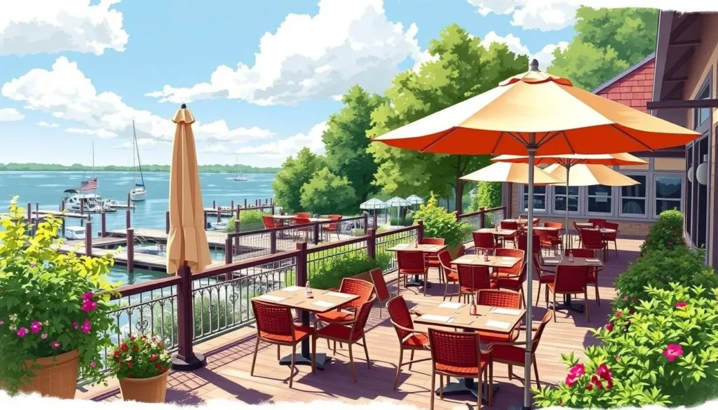 Image of a waterfront dining area in Frankfort, Michigan
