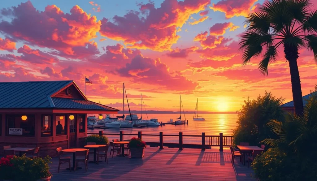 Image of a waterfront restaurant in Fairhope with a beautiful view of Mobile Bay