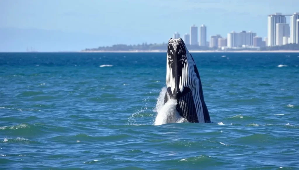 Image of a whale breaching in the ocean near the Gold Coast