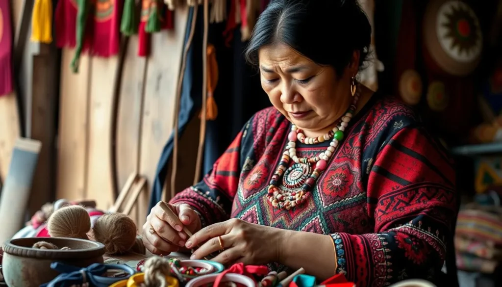 Image of an Alaska Native artist creating traditional crafts
