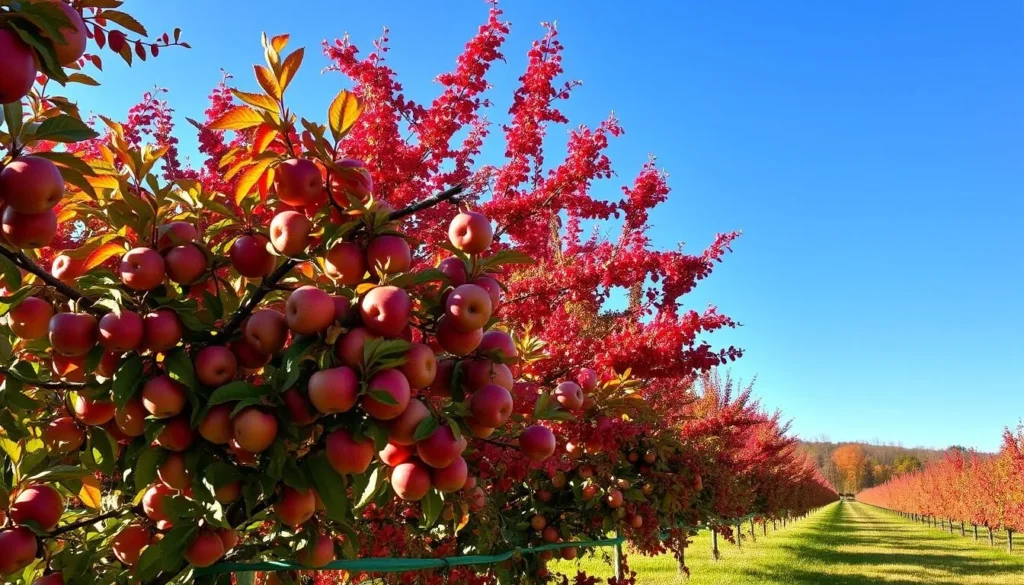 Image of an apple orchard in Massachusetts during fall