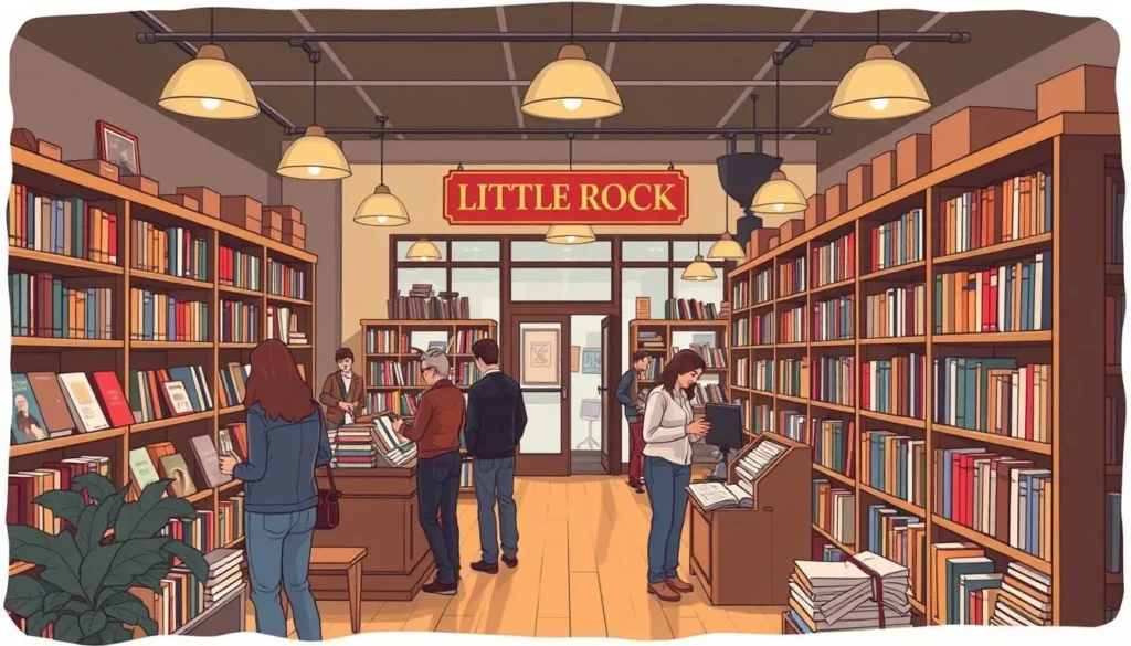 Image of an independent bookstore in Little Rock with customers browsing shelves