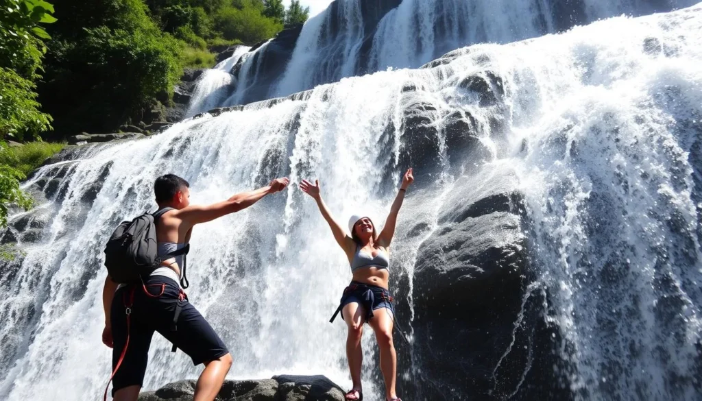 Image of climbers holding hands at Dunn's River Falls
