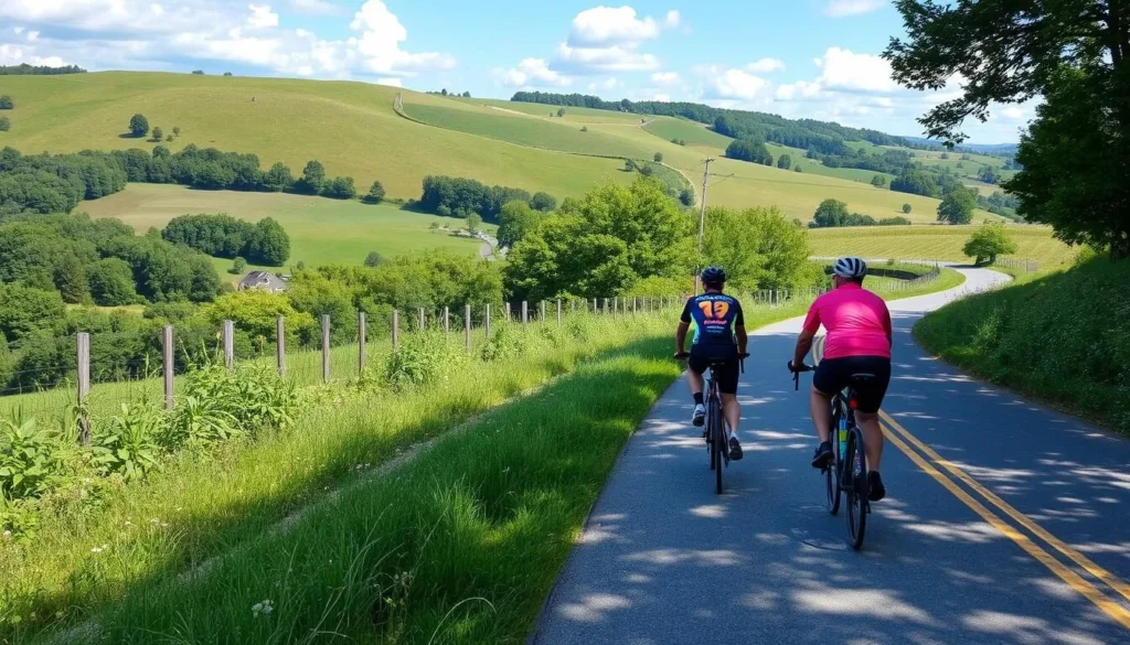 Image of cyclists riding on a scenic rural road near London, Kentucky