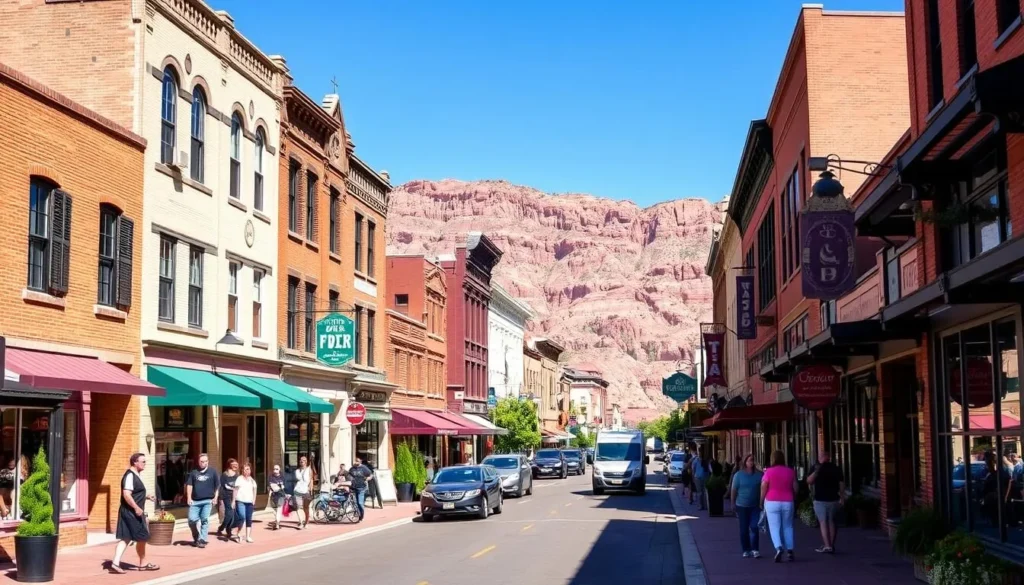 Image of downtown Cedar City with historic buildings and vibrant street scene