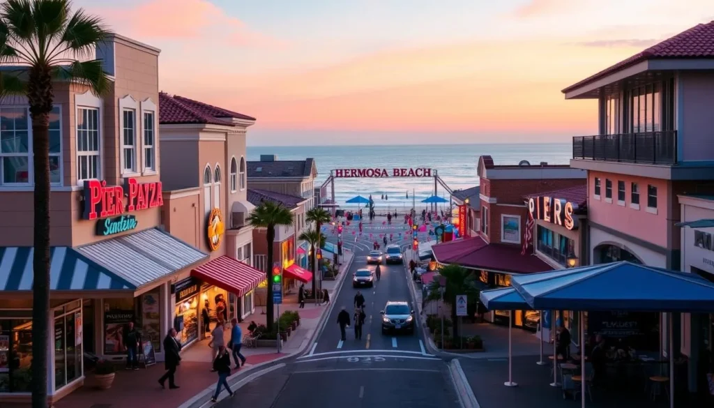 Image of downtown Hermosa Beach with Pier Avenue and Pier Plaza
