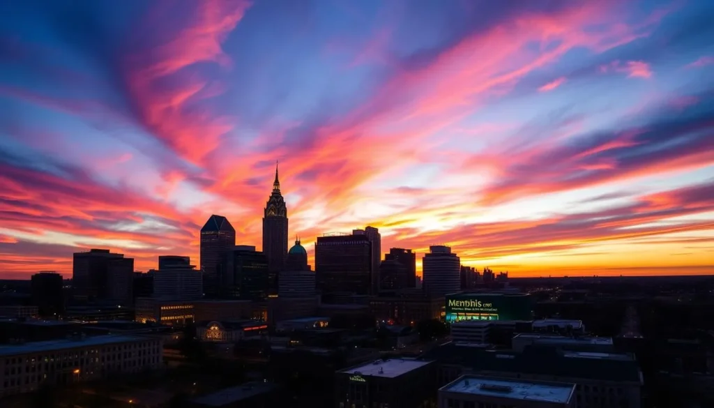 Image of downtown Memphis skyline at sunset