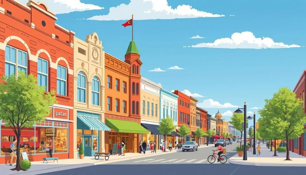 Image of downtown Oshkosh with its vibrant shops and eateries