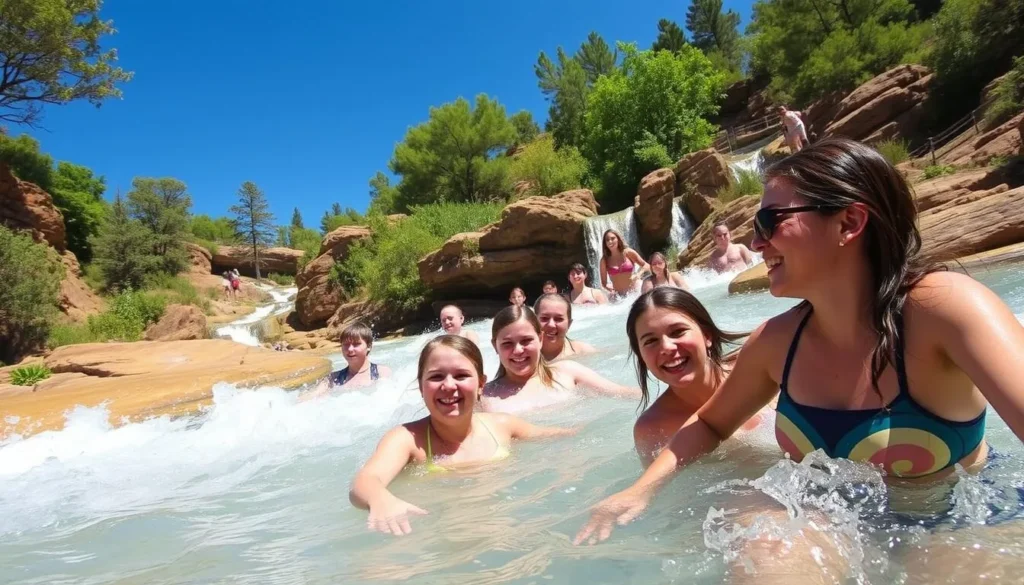 Image of families enjoying the natural water slides at Slide Rock State Park