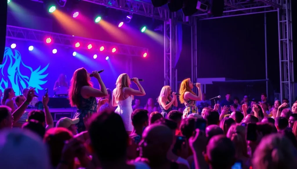 Image of female performers on stage at the Ladybug Music Festival in Milford, Delaware