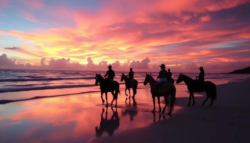Image of horseback riding on Anguilla's beach at sunset