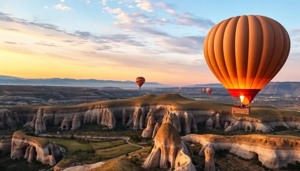 Image of hot air balloon ride over Cappadocia at sunrise