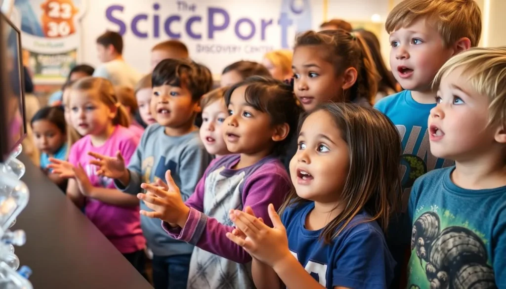 Image of kids watching a science demonstration at Sci-Port Discovery Center. Image of kids watching a science demonstration at Sci-Port Discovery Center.
