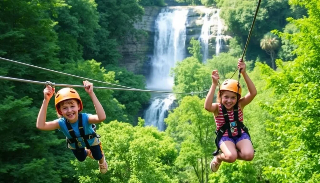Image of kids ziplining at ZipQuest Waterfall & Treetop Adventure